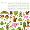 Vector illustration, cartoon children magic forest background